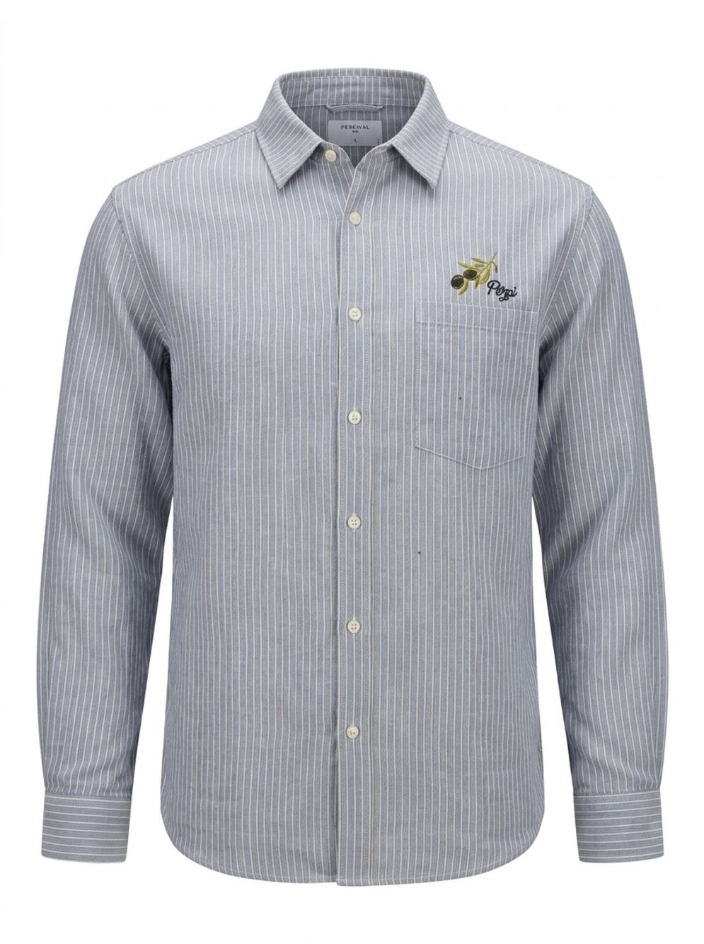 NWT Percival Bari Pearce Linen Blend Blue Button-Up Shirt Men Size L